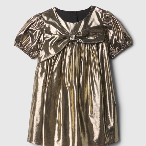 Metallic Gold Puff Sleeve Dress - Picture 2 of 3